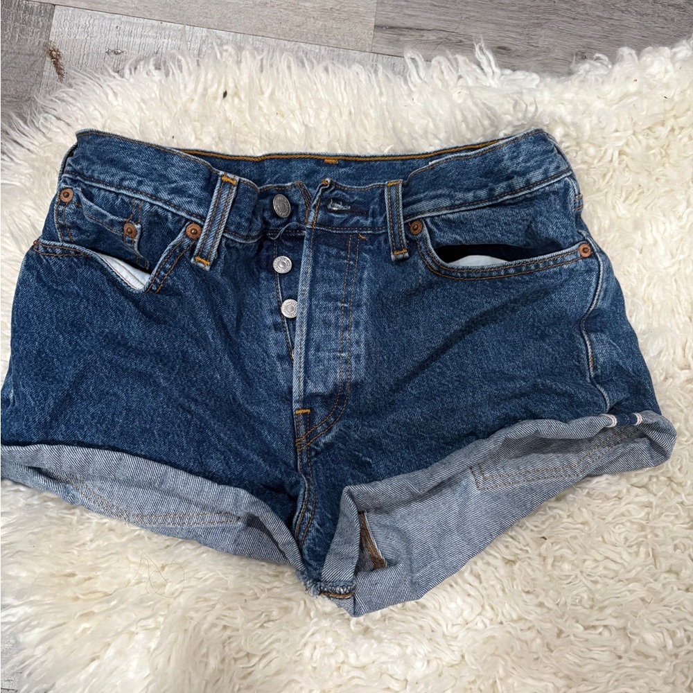 Levi's Blue Jean Shorts High-Waisted Cuffed29 waist